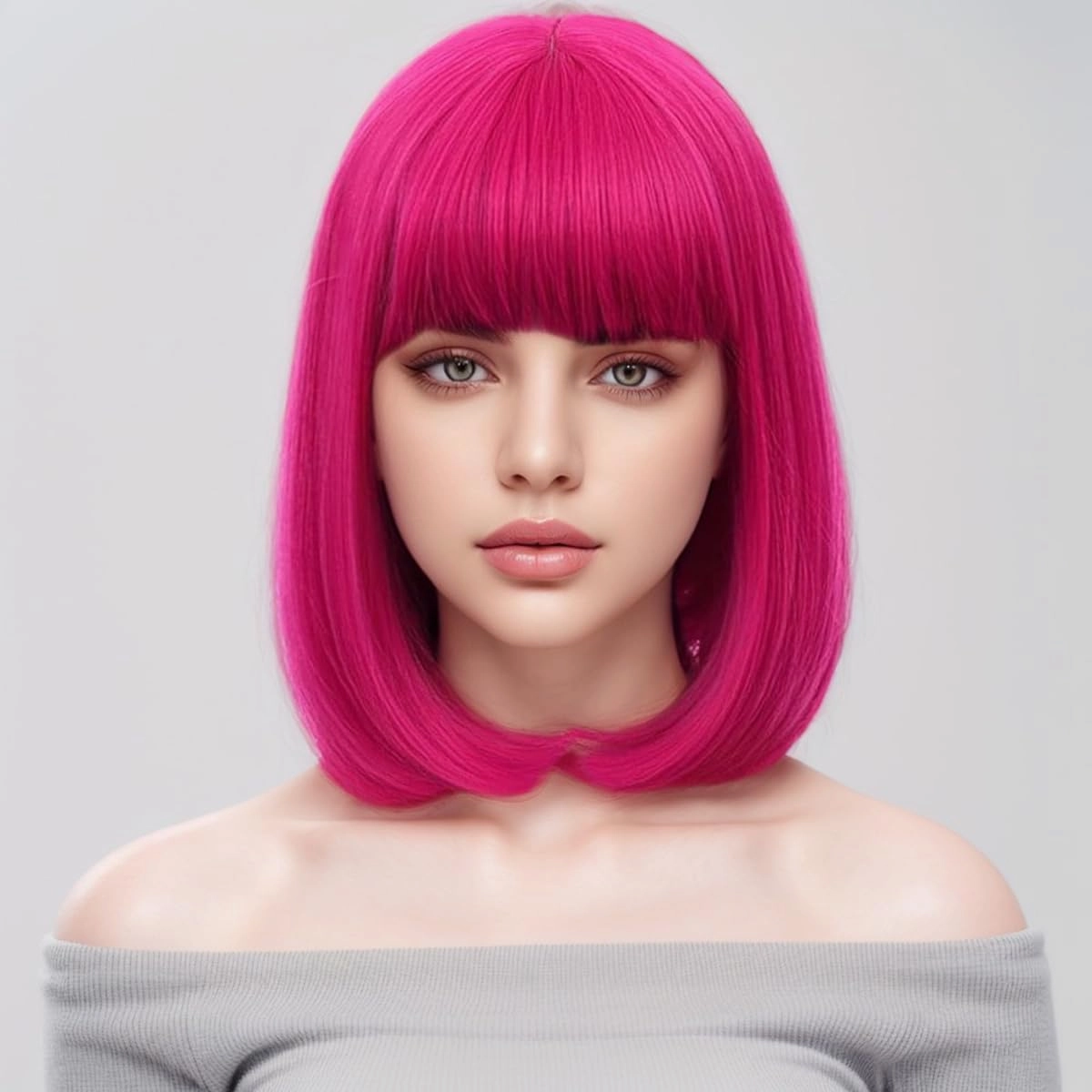 Hot Pink Wig Short Straight Bob Wig with Bangs Rose Red Wigs Women Girls Synthetic Wigs Daily Cosplay Party Wig with Wig Cap