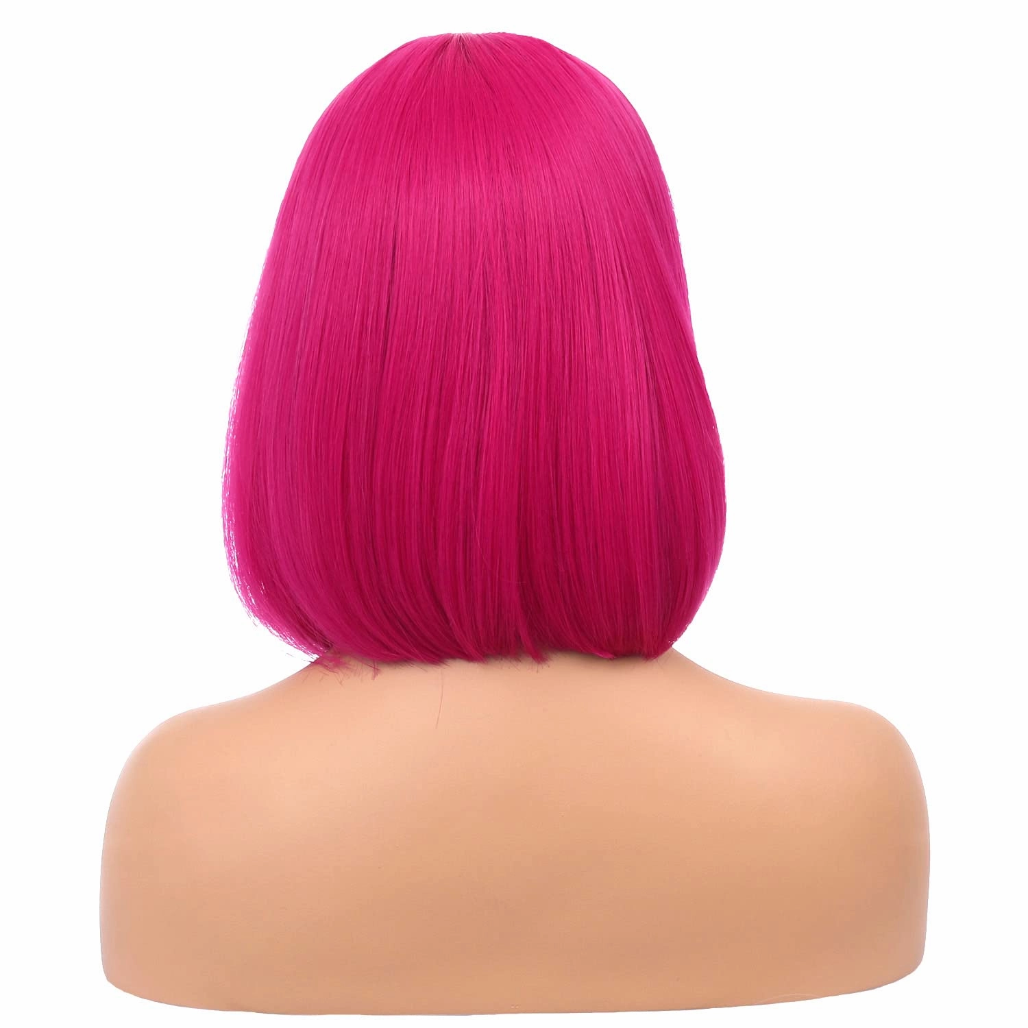Hot Pink Wig Short Straight Bob Wig with Bangs Rose Red Wigs Women Girls Synthetic Wigs Daily Cosplay Party Wig with Wig Cap