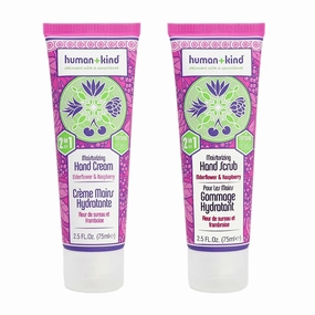 Human Kind Hand Set - Cleansing, Exfoliating Hand Scrub And Hydrating Hand Cream - Natural, Calming Fragrances Of Elderflower And Raspberry - Nourishing Ingredients - Vegan And Cruelty-Free - 2 Pc