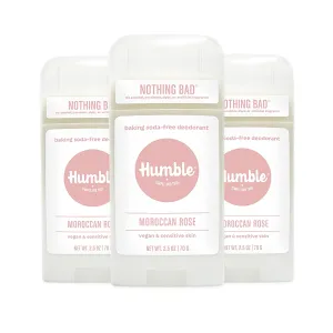 HUMBLE BRANDS Aluminum-Free Deodorant, Vegan and Cruelty- free, Formulated for Sensitive Skin, Moroccan Rose, 3 Pack, 2.5 Ounce