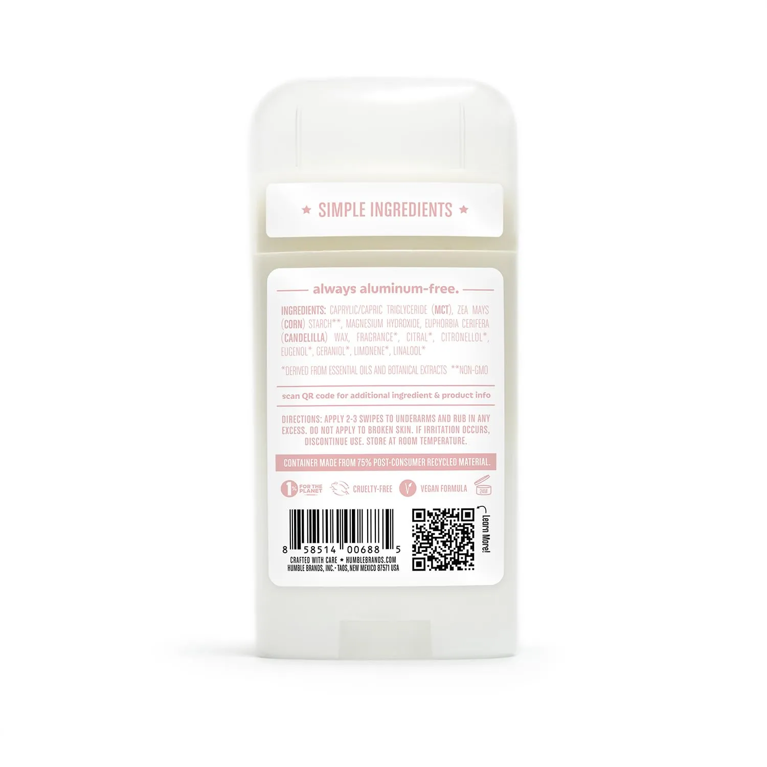 HUMBLE BRANDS Aluminum-Free Deodorant, Vegan and Cruelty- free, Formulated for Sensitive Skin, Moroccan Rose, 3 Pack, 2.5 Ounce