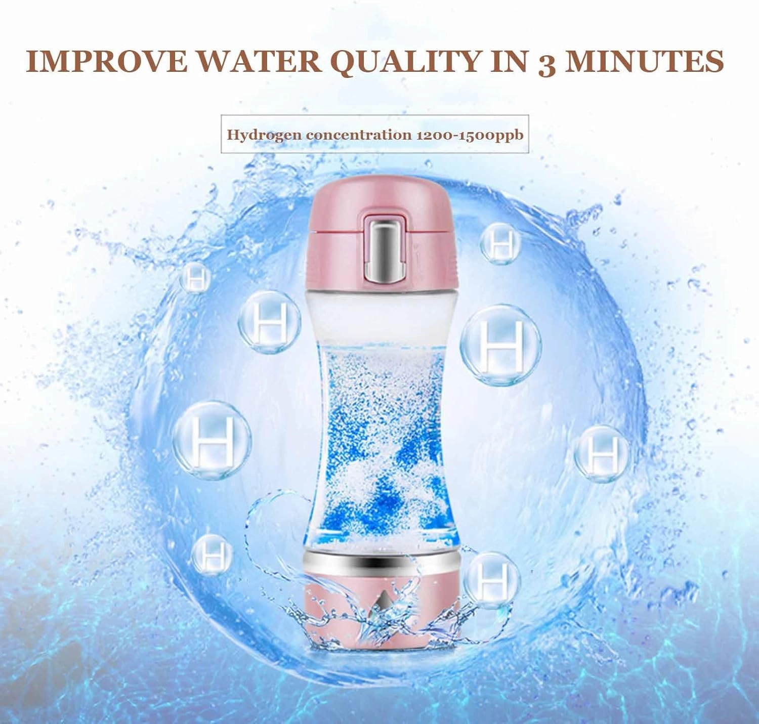Hydrogen Water Bottle, High-Concentration Up to 1200-1500ppb, Rechargeable Portable Hydrogen Water Generator, for Home Travel, Improve Water Quality