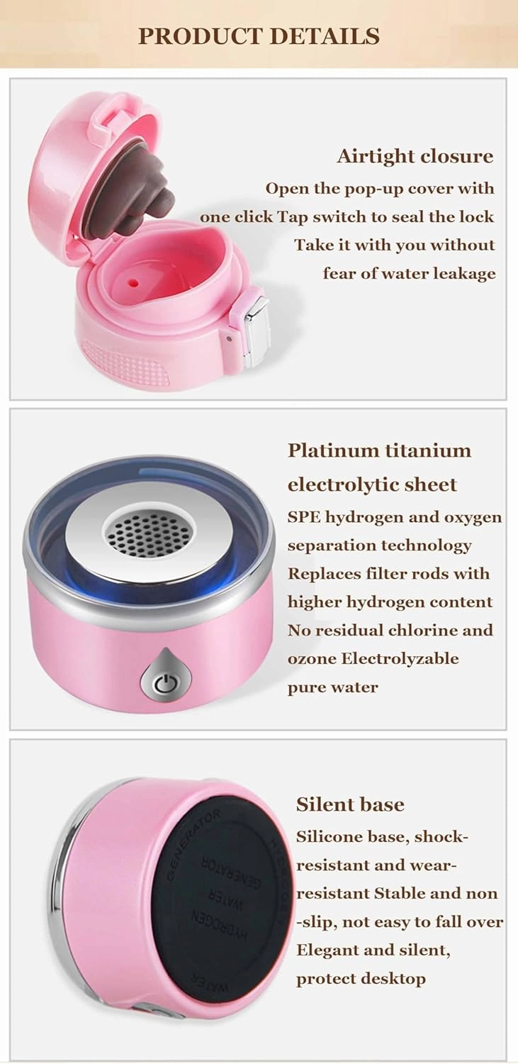 Hydrogen Water Bottle, High-Concentration Up to 1200-1500ppb, Rechargeable Portable Hydrogen Water Generator, for Home Travel, Improve Water Quality