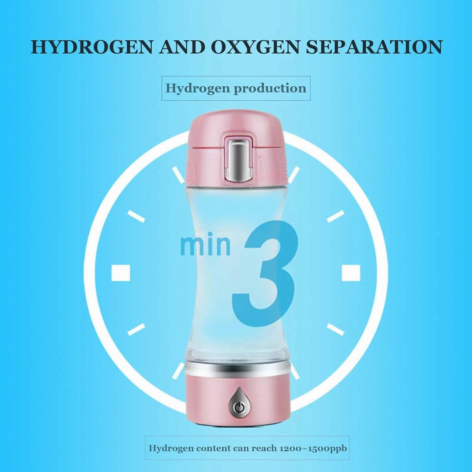Hydrogen Water Bottle, High-Concentration Up to 1200-1500ppb, Rechargeable Portable Hydrogen Water Generator, for Home Travel, Improve Water Quality