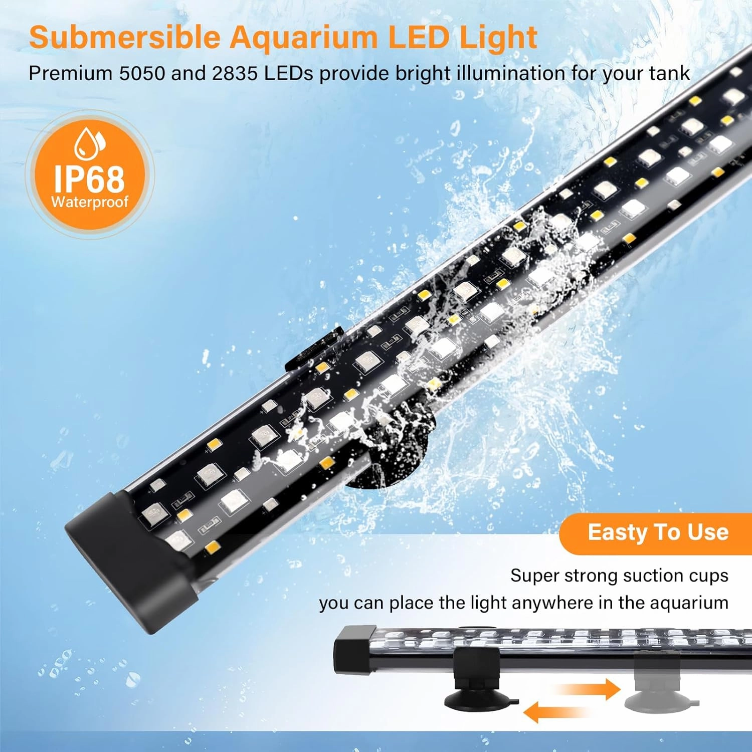 hygger Submersible LED Aquarium Light, 8W 7 in 24/7 Mode Fish Tank Light with 5 Rows Beads, with Timer 9 Colors and Adjustable Brightness, Full Spectrum IP68 Waterproof Light for Fish Tank 8-17 inch