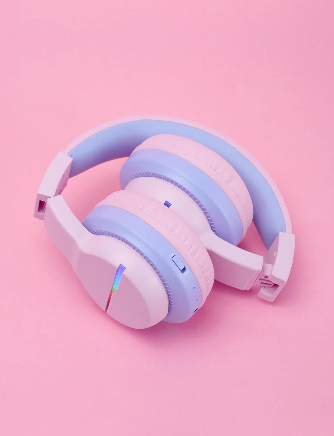 iClever BTH12 Kids Bluetooth Headphones,Colorful LED Lights,74/85dBA Safe Volume,85H Playtime,Bluetooth 5.2,Over Ear Headphones Built-in Mic for iPad/Tablet/Airplane,Blossom Pink