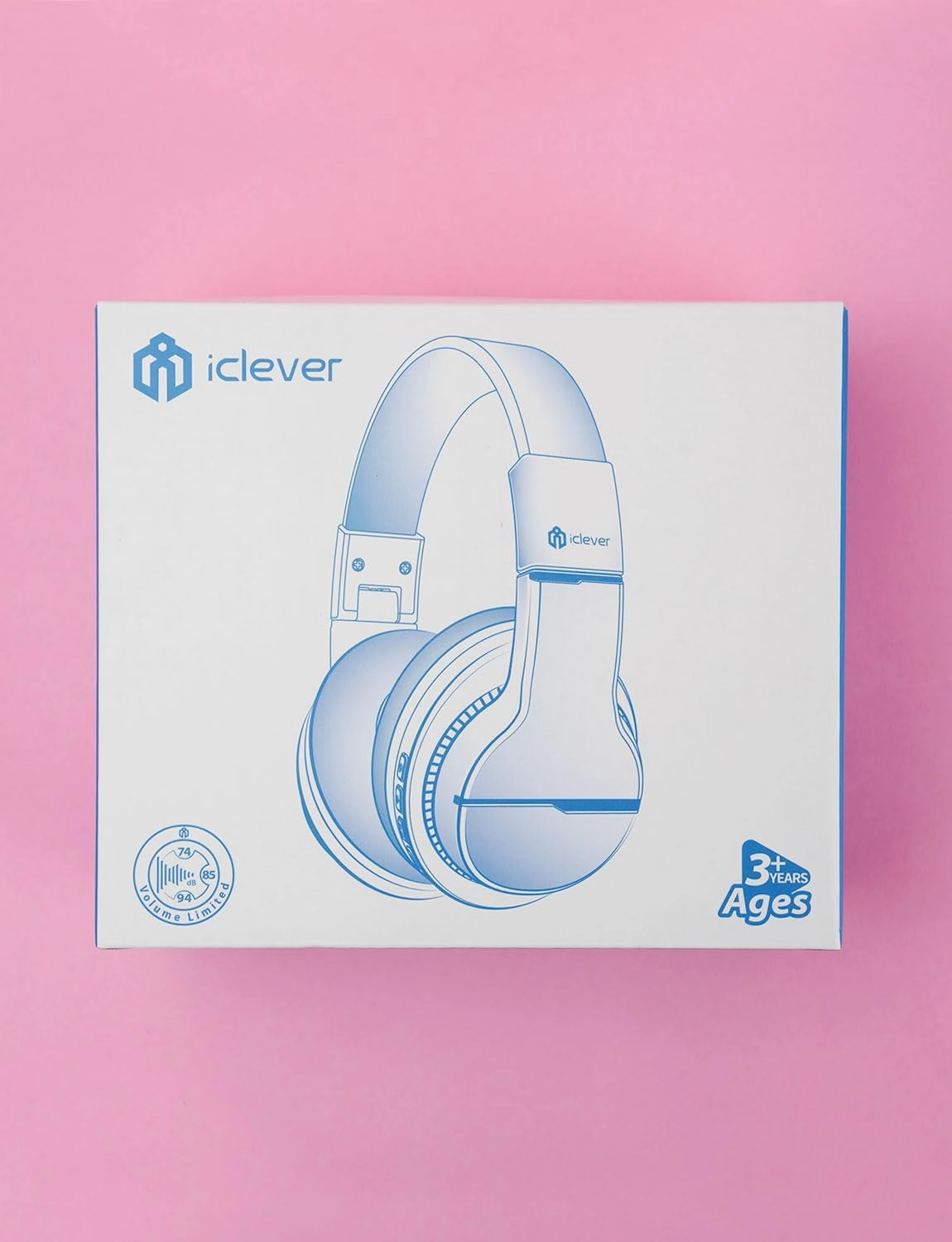 iClever BTH12 Kids Bluetooth Headphones,Colorful LED Lights,74/85dBA Safe Volume,85H Playtime,Bluetooth 5.2,Over Ear Headphones Built-in Mic for iPad/Tablet/Airplane,Blossom Pink