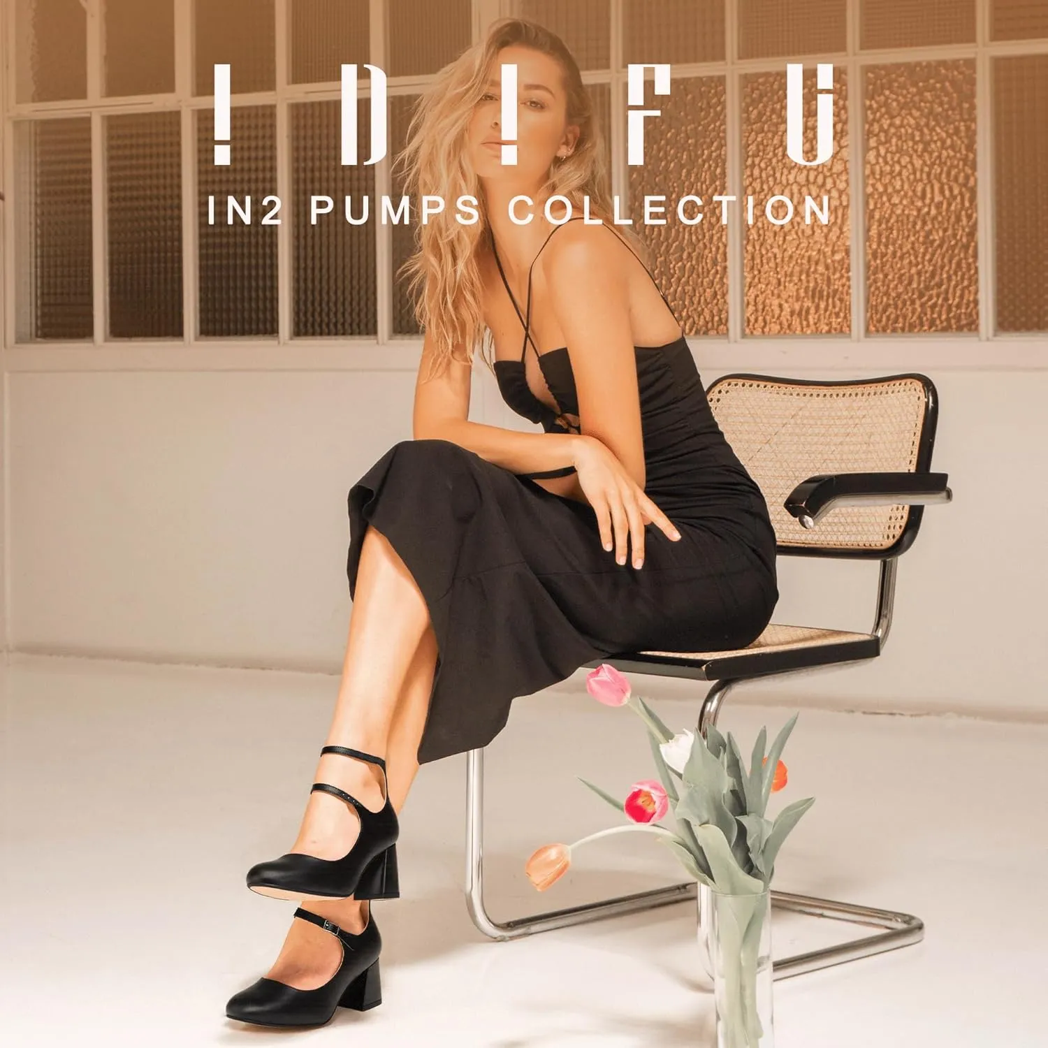 IDIFU IN2 Mary Jane Shoes Low Block Chunky Closed Toe Heels Dress Shoes for Women Square Toe Ankle Strap Wedding Prom Work Office Dressy Heels Comfortable Vintage Trendy Short Pumps