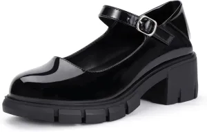 IDIFU IN2 Platform Mary Janes Shoes Closed Round Toe Low Short Block Chunky Thick Heels Wedding Prom Formal Work Graduation Dress Shoes for Women Comfortable Cute Vintage Oxfords Uniform Dressy Pumps