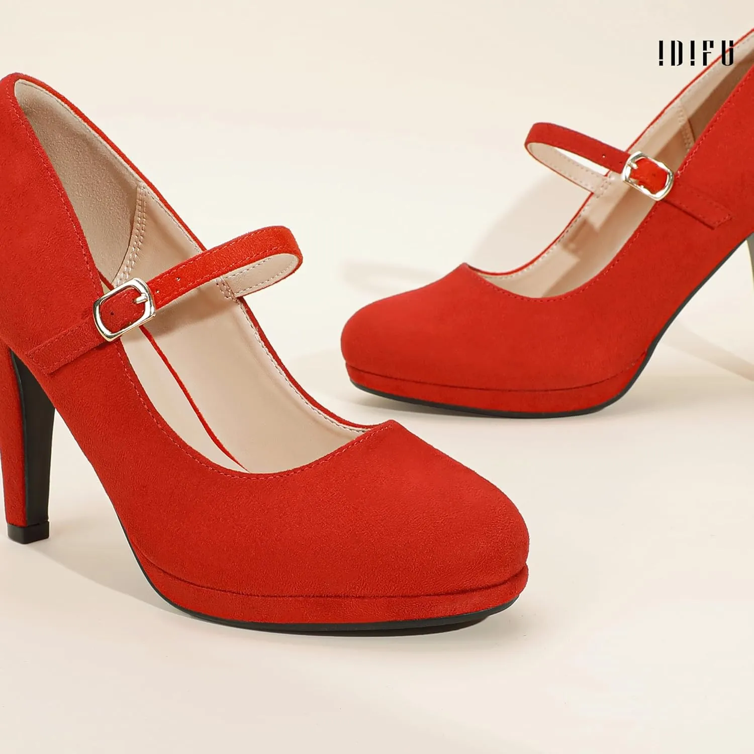 IDIFU IN4 Mary Jane Shoes Platform Closed Toe Heels High Stiletto Round Toe Women's Pumps Comfortable Dress Shoes for Women Wedding Prom Office Bridal Formal Bridesmaid Trendy Pumps Shoes