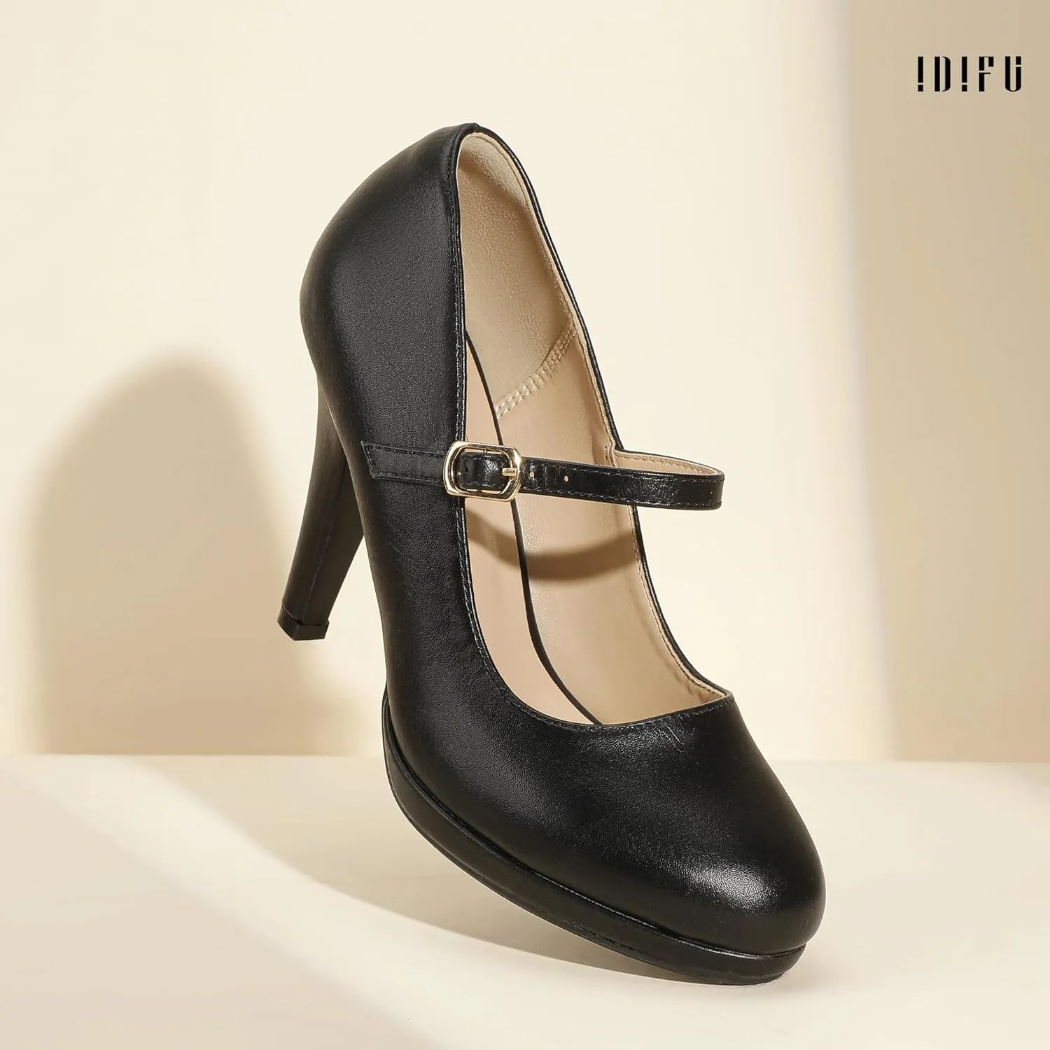 IDIFU IN4 Mary Jane Shoes Platform Closed Toe Heels High Stiletto Round Toe Women's Pumps Comfortable Dress Shoes for Women Wedding Prom Office Bridal Formal Bridesmaid Trendy Pumps Shoes