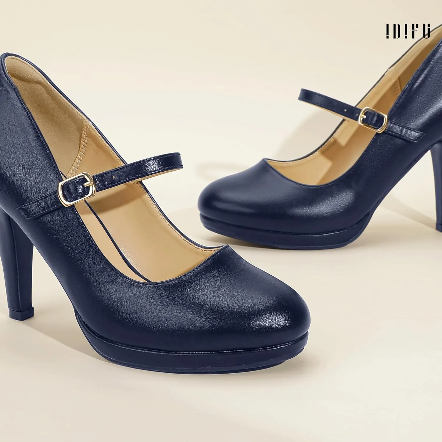 IDIFU IN4 Mary Jane Shoes Platform Closed Toe Heels High Stiletto Round Toe Women's Pumps Comfortable Dress Shoes for Women Wedding Prom Office Bridal Formal Bridesmaid Trendy Pumps Shoes