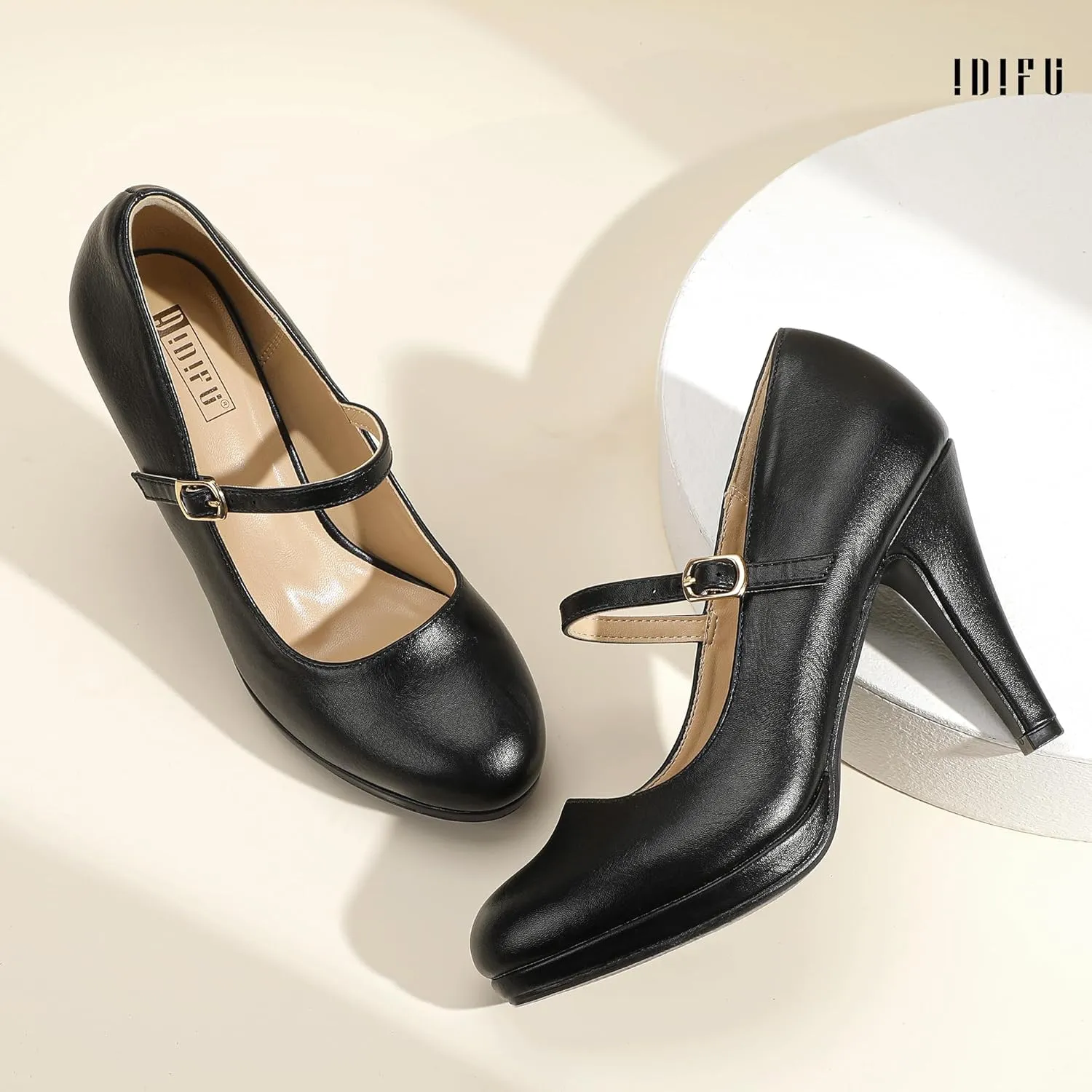IDIFU IN4 Mary Jane Shoes Platform Closed Toe Heels High Stiletto Round Toe Women's Pumps Comfortable Dress Shoes for Women Wedding Prom Office Bridal Formal Bridesmaid Trendy Pumps Shoes