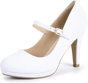IDIFU IN4 Mary Jane Shoes Platform Closed Toe Heels High Stiletto Round Toe Women's Pumps Comfortable Dress Shoes for Women Wedding Prom Office Bridal Formal Bridesmaid Trendy Pumps Shoes