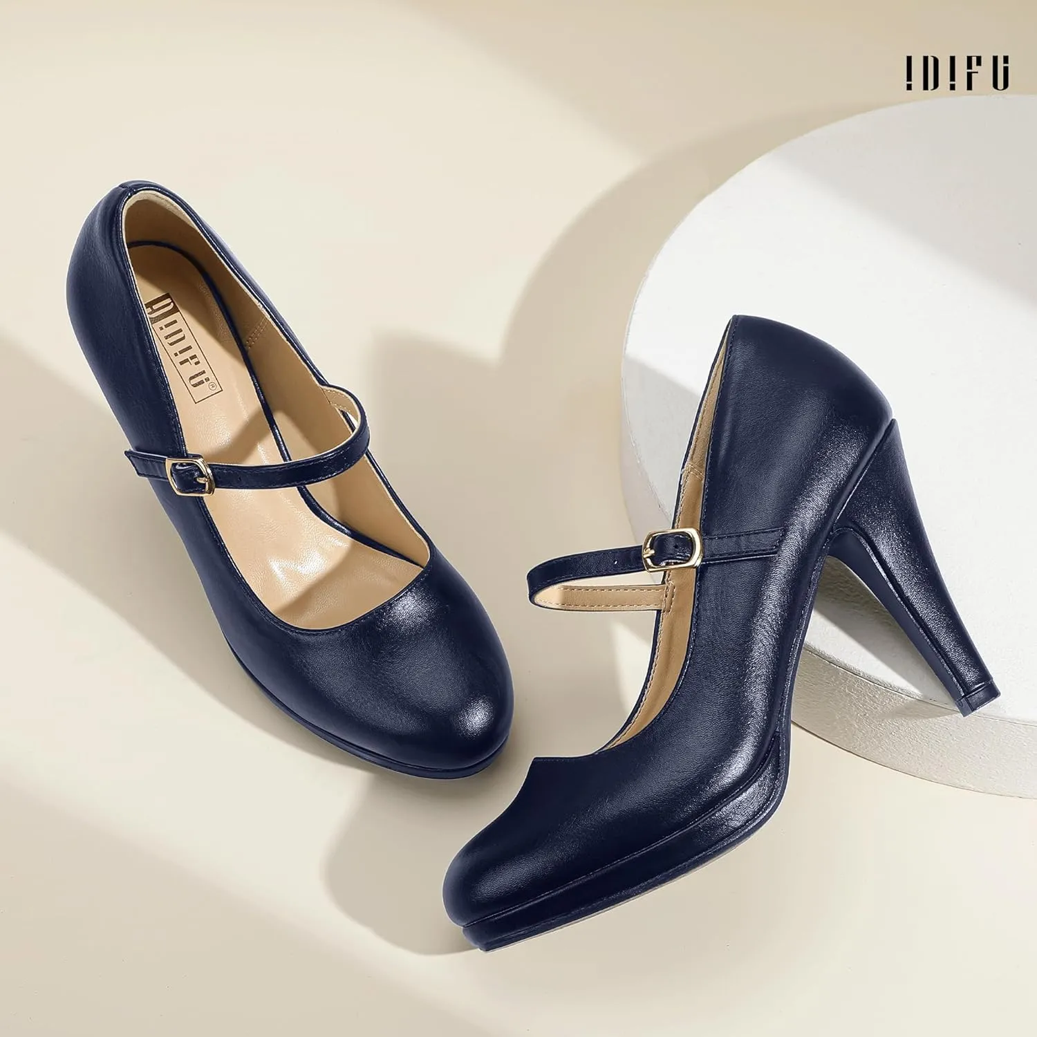IDIFU IN4 Mary Jane Shoes Platform Closed Toe Heels High Stiletto Round Toe Women's Pumps Comfortable Dress Shoes for Women Wedding Prom Office Bridal Formal Bridesmaid Trendy Pumps Shoes