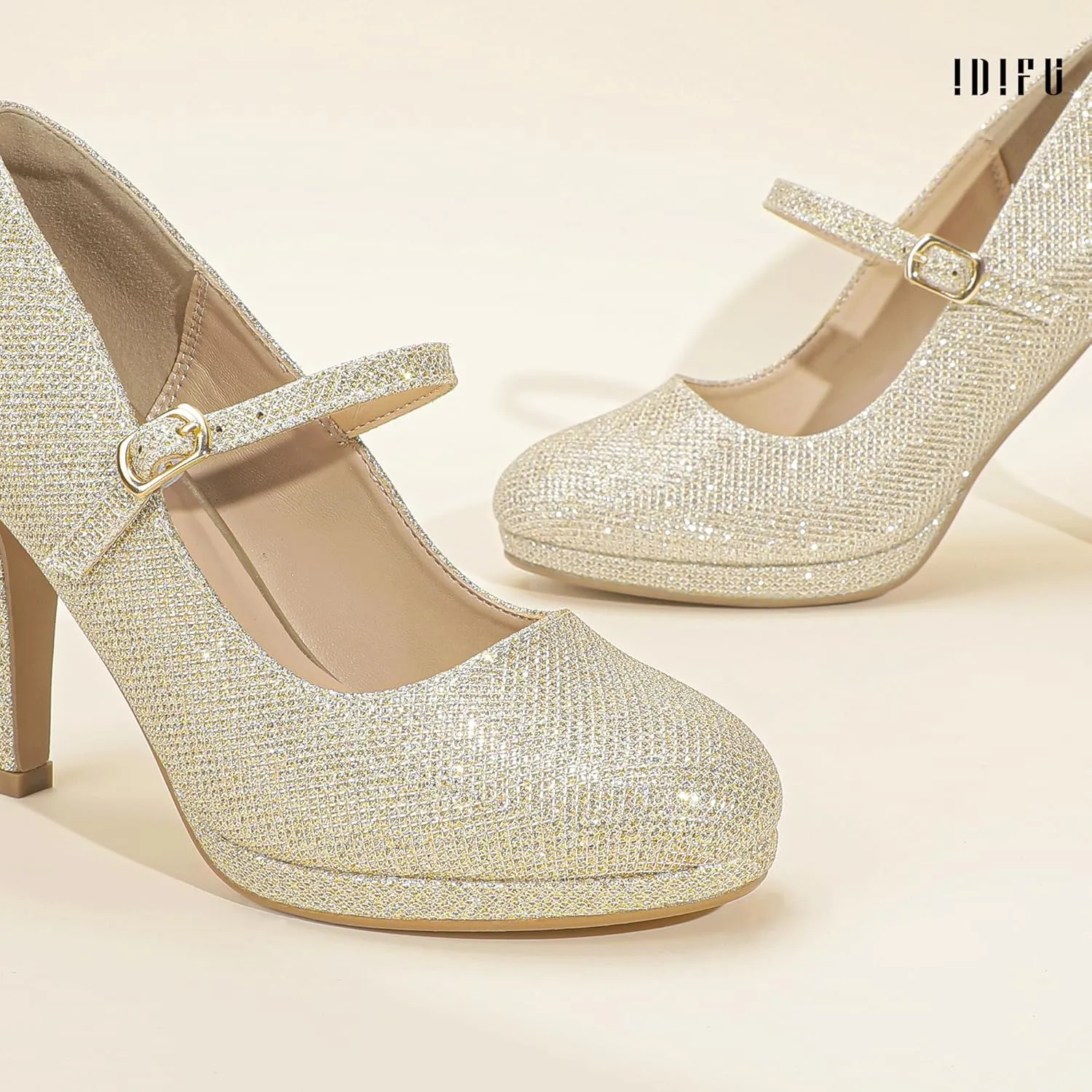 IDIFU IN4 Mary Jane Shoes Platform Closed Toe Heels High Stiletto Round Toe Women's Pumps Comfortable Dress Shoes for Women Wedding Prom Office Bridal Formal Bridesmaid Trendy Pumps Shoes