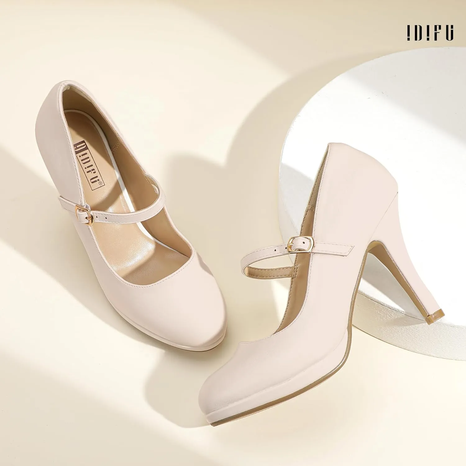 IDIFU IN4 Mary Jane Shoes Platform Closed Toe Heels High Stiletto Round Toe Women's Pumps Comfortable Dress Shoes for Women Wedding Prom Office Bridal Formal Bridesmaid Trendy Pumps Shoes