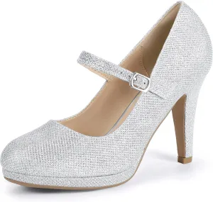 IDIFU IN4 Mary Jane Shoes Platform Closed Toe Heels High Stiletto Round Toe Women's Pumps Comfortable Dress Shoes for Women Wedding Prom Office Bridal Formal Bridesmaid Trendy Pumps Shoes