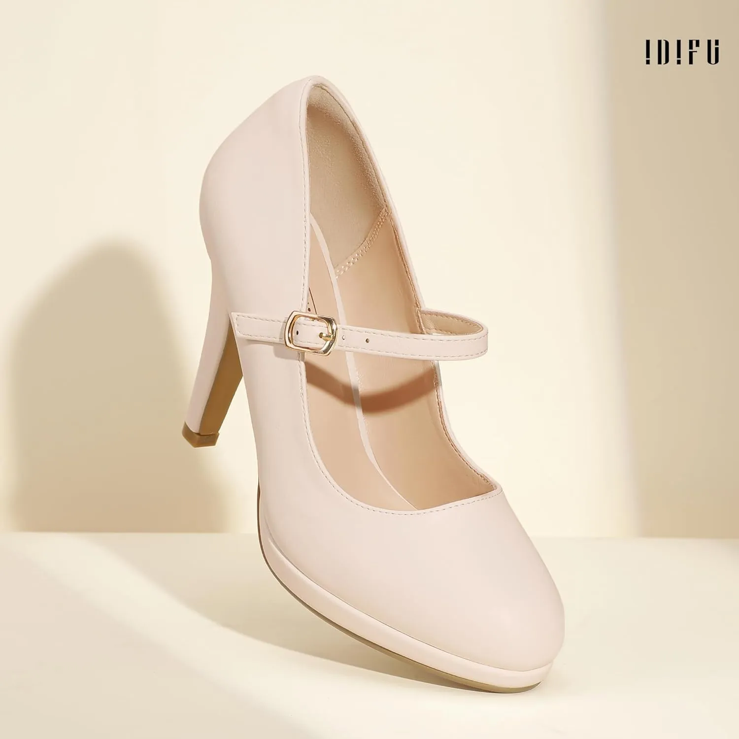 IDIFU IN4 Mary Jane Shoes Platform Closed Toe Heels High Stiletto Round Toe Women's Pumps Comfortable Dress Shoes for Women Wedding Prom Office Bridal Formal Bridesmaid Trendy Pumps Shoes