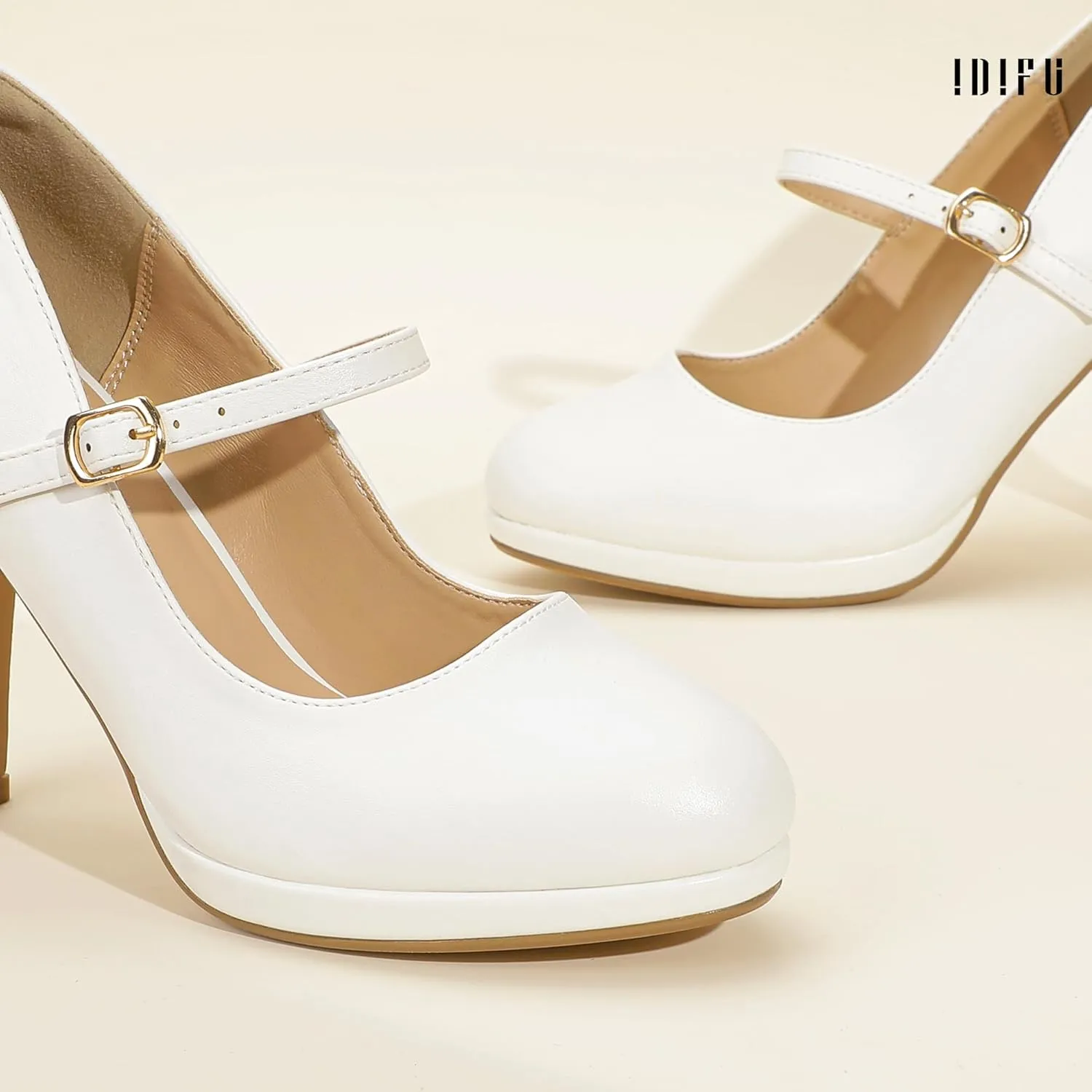 IDIFU IN4 Mary Jane Shoes Platform Closed Toe Heels High Stiletto Round Toe Women's Pumps Comfortable Dress Shoes for Women Wedding Prom Office Bridal Formal Bridesmaid Trendy Pumps Shoes