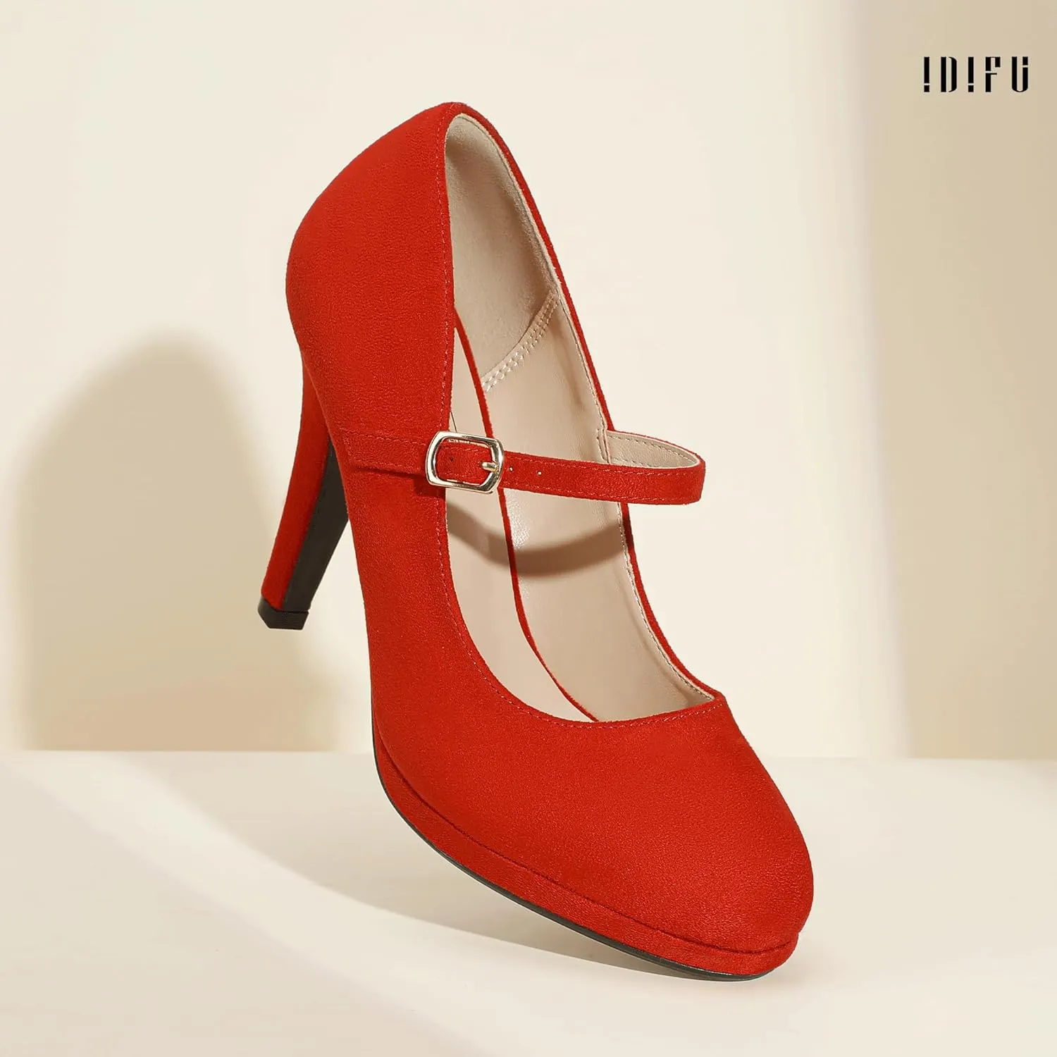 IDIFU IN4 Mary Jane Shoes Platform Closed Toe Heels High Stiletto Round Toe Women's Pumps Comfortable Dress Shoes for Women Wedding Prom Office Bridal Formal Bridesmaid Trendy Pumps Shoes