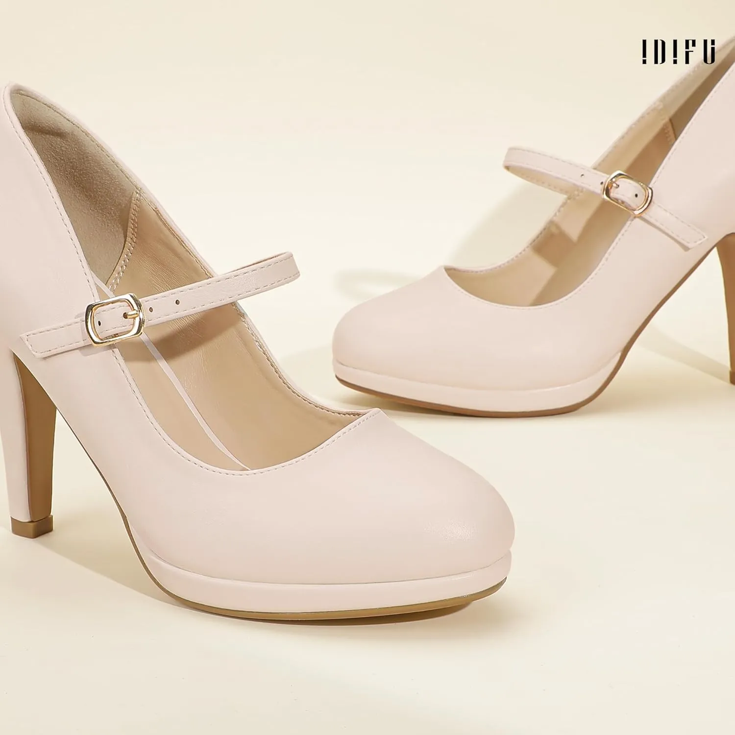 IDIFU IN4 Mary Jane Shoes Platform Closed Toe Heels High Stiletto Round Toe Women's Pumps Comfortable Dress Shoes for Women Wedding Prom Office Bridal Formal Bridesmaid Trendy Pumps Shoes