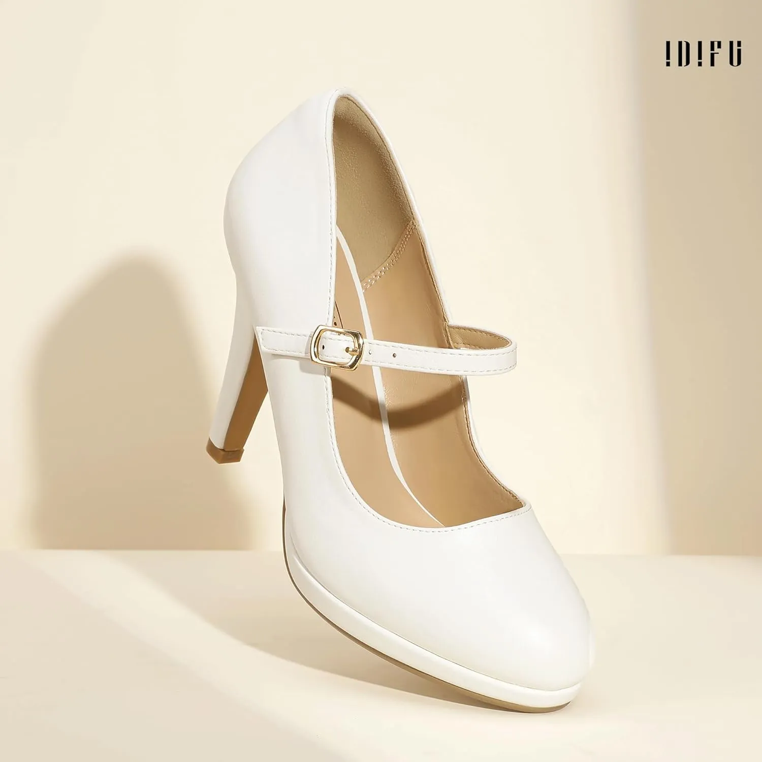 IDIFU IN4 Mary Jane Shoes Platform Closed Toe Heels High Stiletto Round Toe Women's Pumps Comfortable Dress Shoes for Women Wedding Prom Office Bridal Formal Bridesmaid Trendy Pumps Shoes