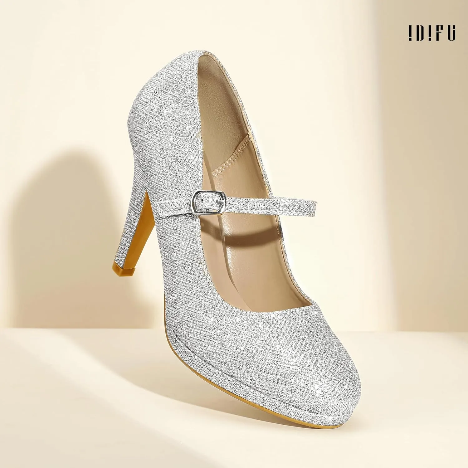 IDIFU IN4 Mary Jane Shoes Platform Closed Toe Heels High Stiletto Round Toe Women's Pumps Comfortable Dress Shoes for Women Wedding Prom Office Bridal Formal Bridesmaid Trendy Pumps Shoes