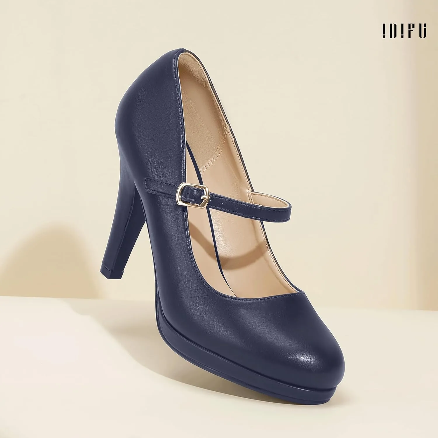 IDIFU IN4 Mary Jane Shoes Platform Closed Toe Heels High Stiletto Round Toe Women's Pumps Comfortable Dress Shoes for Women Wedding Prom Office Bridal Formal Bridesmaid Trendy Pumps Shoes