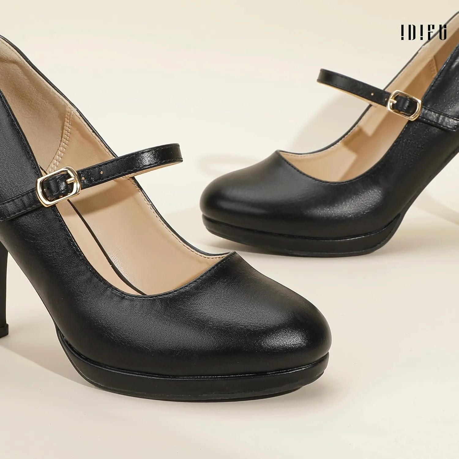 IDIFU IN4 Mary Jane Shoes Platform Closed Toe Heels High Stiletto Round Toe Women's Pumps Comfortable Dress Shoes for Women Wedding Prom Office Bridal Formal Bridesmaid Trendy Pumps Shoes