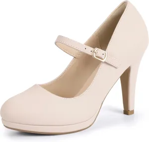 IDIFU IN4 Mary Jane Shoes Platform Closed Toe Heels High Stiletto Round Toe Women's Pumps Comfortable Dress Shoes for Women Wedding Prom Office Bridal Formal Bridesmaid Trendy Pumps Shoes