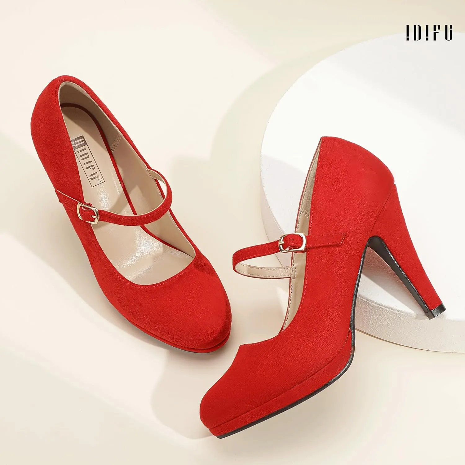 IDIFU IN4 Mary Jane Shoes Platform Closed Toe Heels High Stiletto Round Toe Women's Pumps Comfortable Dress Shoes for Women Wedding Prom Office Bridal Formal Bridesmaid Trendy Pumps Shoes