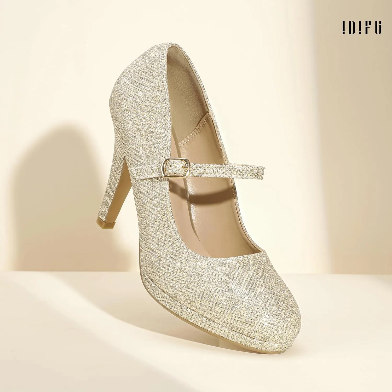 IDIFU IN4 Mary Jane Shoes Platform Closed Toe Heels High Stiletto Round Toe Women's Pumps Comfortable Dress Shoes for Women Wedding Prom Office Bridal Formal Bridesmaid Trendy Pumps Shoes