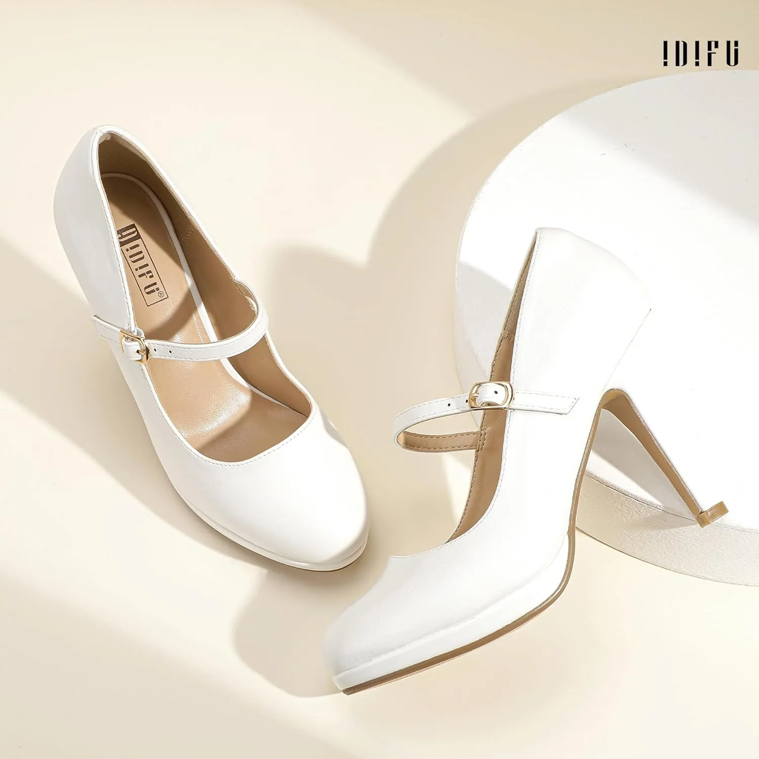 IDIFU IN4 Mary Jane Shoes Platform Closed Toe Heels High Stiletto Round Toe Women's Pumps Comfortable Dress Shoes for Women Wedding Prom Office Bridal Formal Bridesmaid Trendy Pumps Shoes