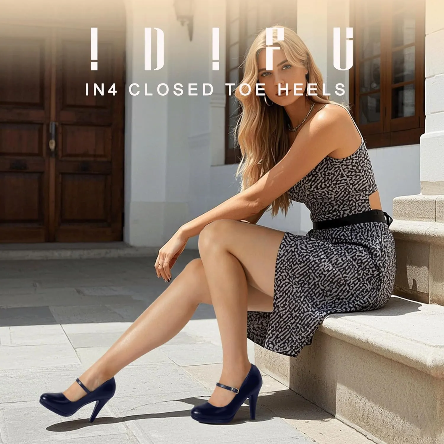 IDIFU IN4 Mary Jane Shoes Platform Closed Toe Heels High Stiletto Round Toe Women's Pumps Comfortable Dress Shoes for Women Wedding Prom Office Bridal Formal Bridesmaid Trendy Pumps Shoes