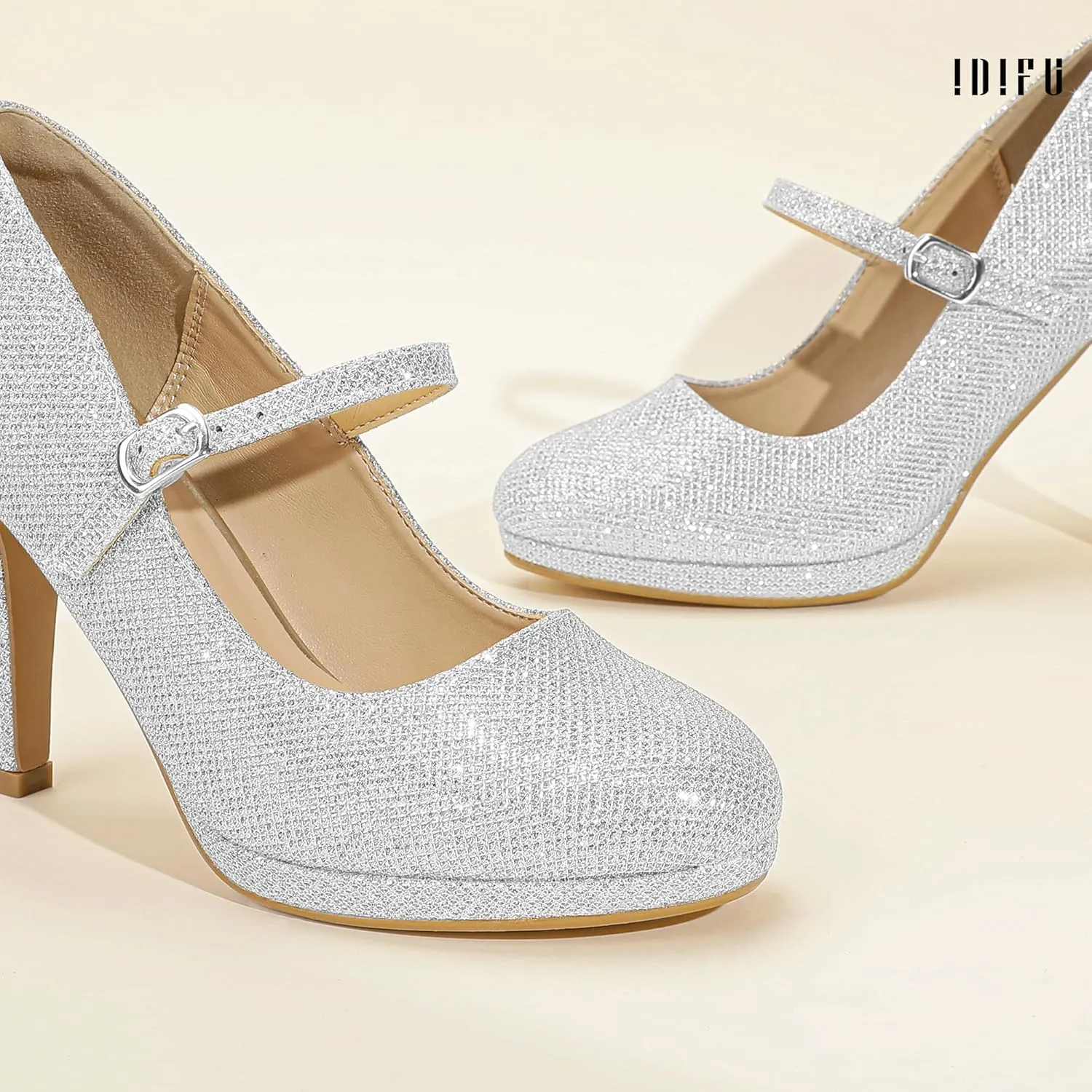 IDIFU IN4 Mary Jane Shoes Platform Closed Toe Heels High Stiletto Round Toe Women's Pumps Comfortable Dress Shoes for Women Wedding Prom Office Bridal Formal Bridesmaid Trendy Pumps Shoes