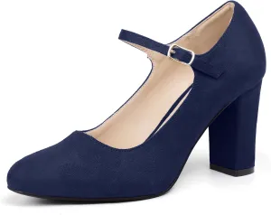 IDIFU IN4 Women's Pumps Mary Jane Dress Shoes for Women Closed Toe High Chunky Block Heels Dressy Wedding Bride Prom Graduation Business Heels Comfortable Formal Vintage Round Toe Pumps Shoes