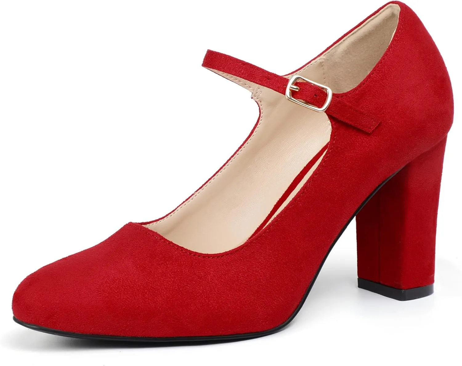 IDIFU IN4 Women's Pumps Mary Jane Dress Shoes for Women Closed Toe High Chunky Block Heels Dressy Wedding Bride Prom Graduation Business Heels Comfortable Formal Vintage Round Toe Pumps Shoes