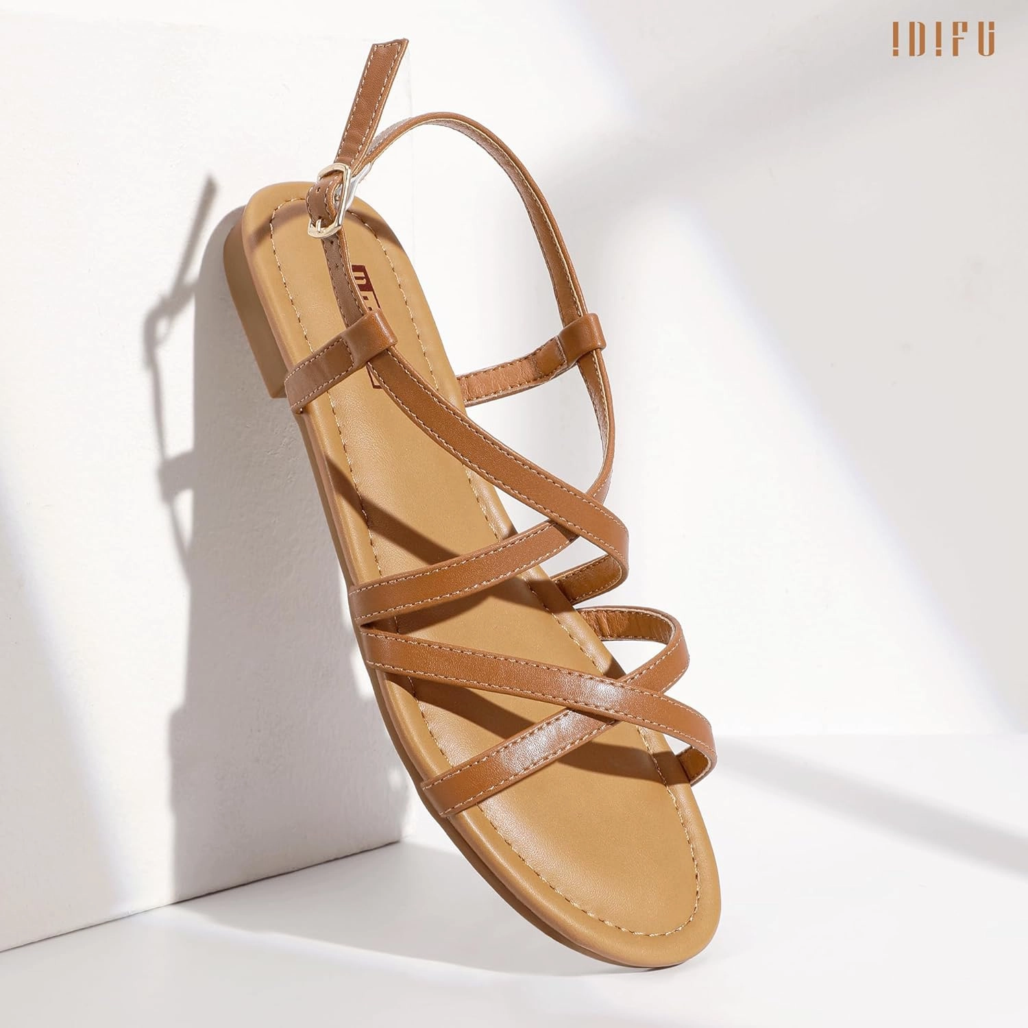 IDIFU Strappy Sandals for Women Open Toe Slingback Ankle Strap Flat Sandals Summer Beach Wedding Bridal Prom Party Work Office Dress Sandals Comfortable Trendy Casual Dressy Sandals