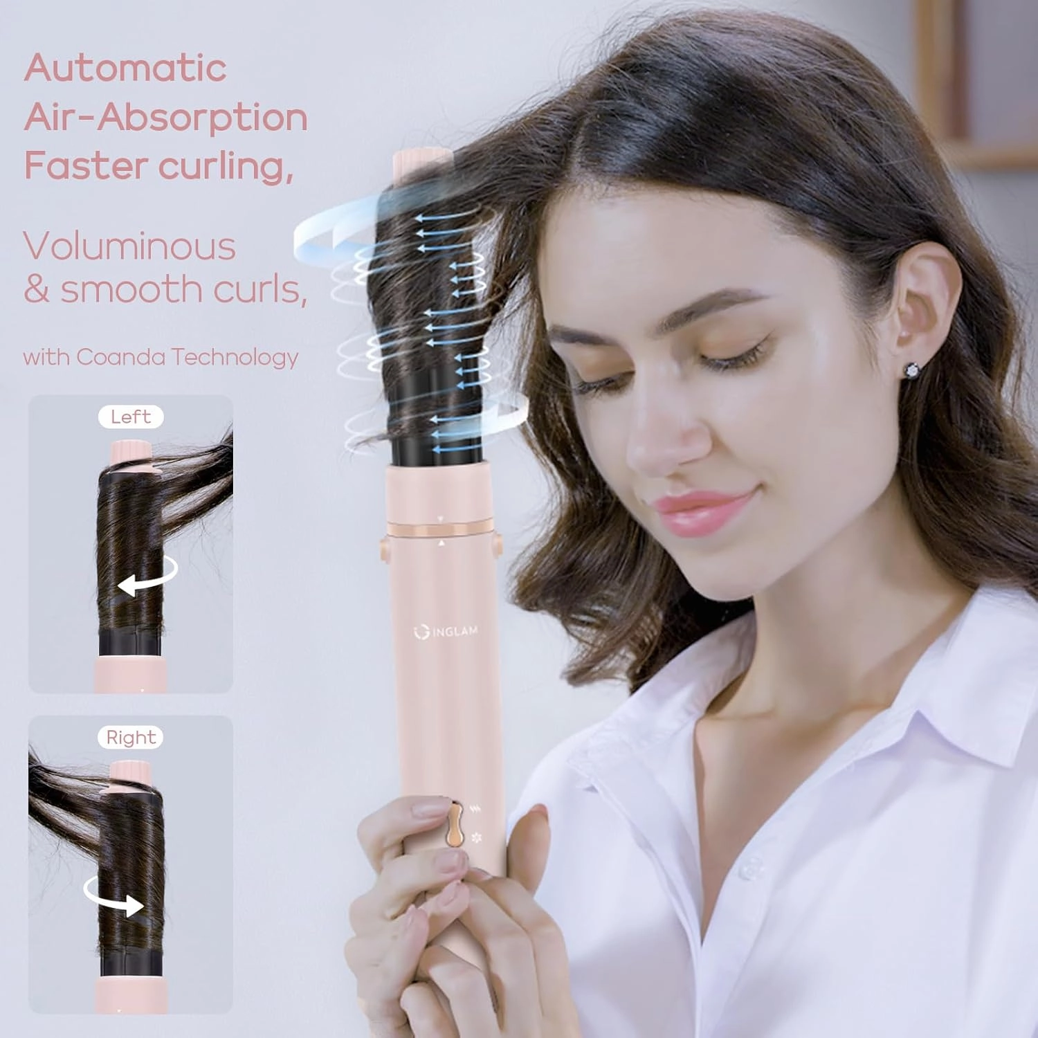 IG INGLAM MegaAIR Styler, 5 in-1 Professional Interchange Hair Dryer Brush 110,000 RPM Brushless BLDC Motor Ionic Hot Air Styler Volumizing and Shape, Pink