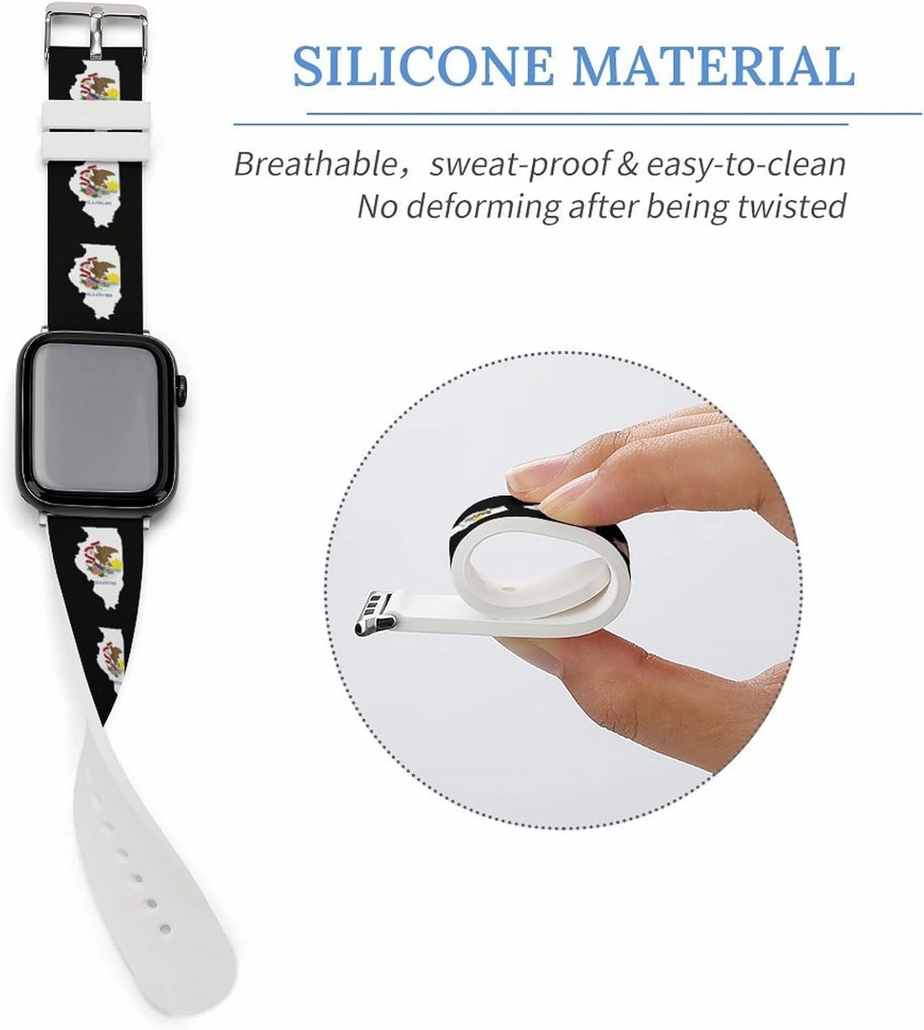 Illinois State Logo Adjustable Silicone Watchband Compatible with IWatch Classic Soft Sports Watch Strap for Men Women