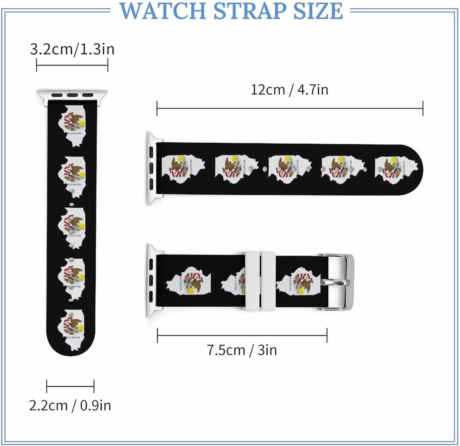 Illinois State Logo Adjustable Silicone Watchband Compatible with IWatch Classic Soft Sports Watch Strap for Men Women