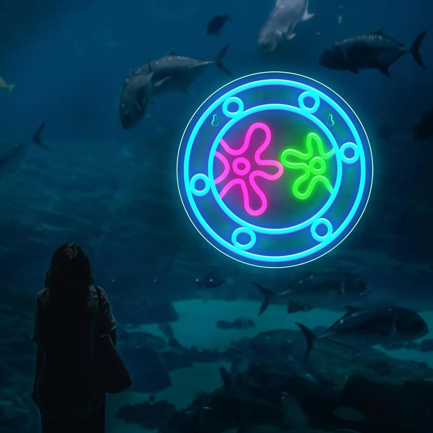 IMEGINA Ocean World Porthole LED Under Sea Porthole Neon Signs for Wall Decor, USB Night Light for Game Room Bedroom Birthday Wedding Party Gifts (12.6*12.6in)