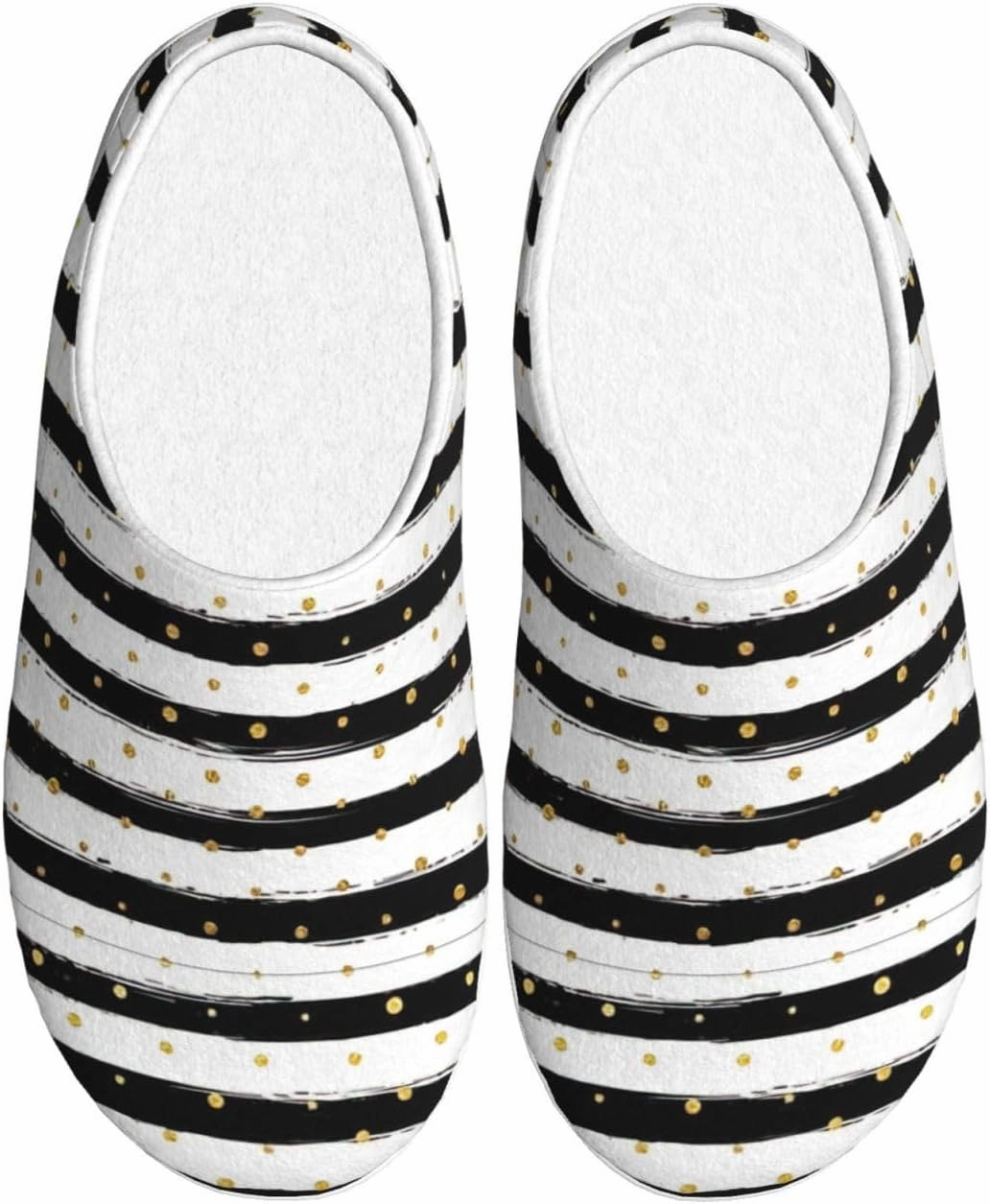 Ink And Gold Dot Stripes Slippers With Fluffy Soft Warm For Women9-10/Men7-7.5, Flannel Slippers Cozy Plush Indoor Outdoor