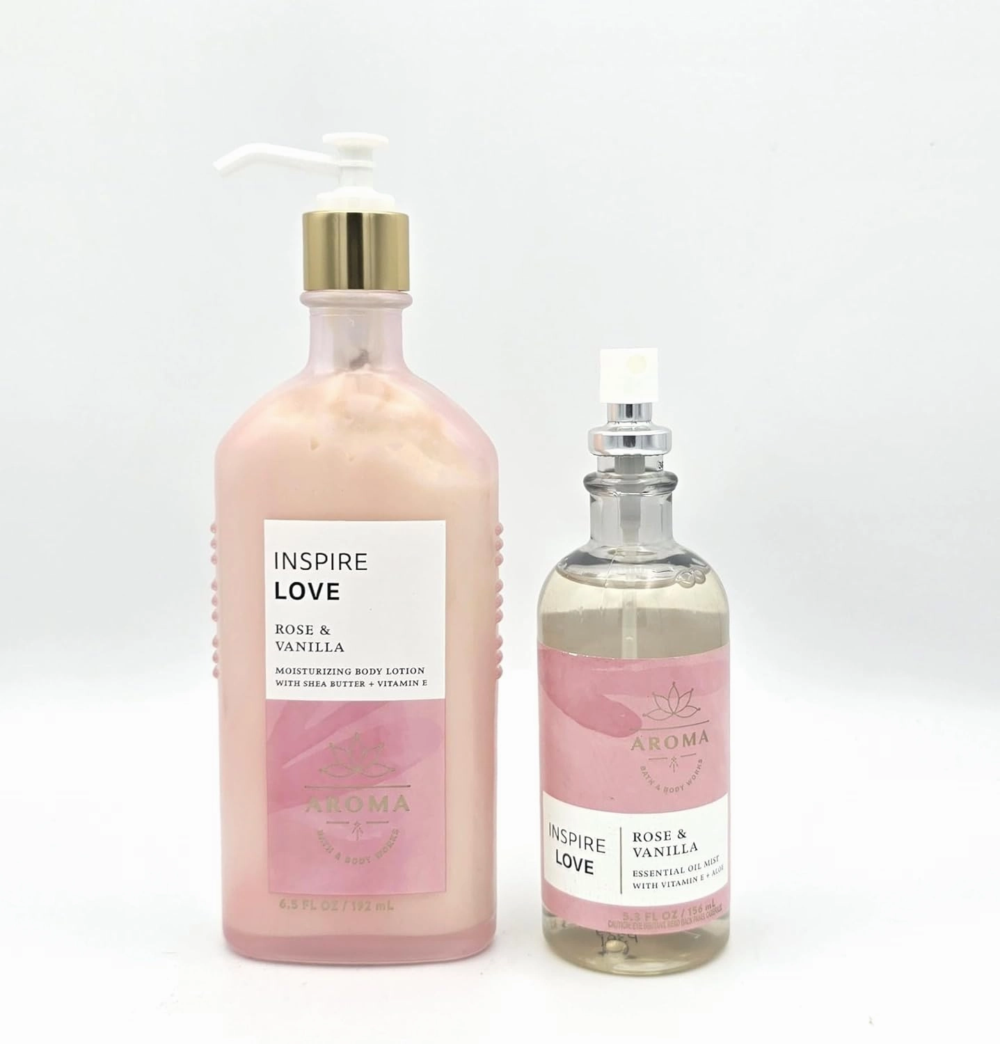 Inspire Love Rose & Vanilla Body Care Set, Moisturizing Body Lotion with Shea Butter and Essential Oil Mist, 2 Piece Gift Set