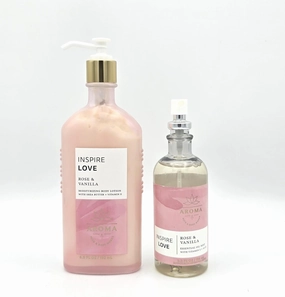 Inspire Love Rose & Vanilla Body Care Set, Moisturizing Body Lotion with Shea Butter and Essential Oil Mist, 2 Piece Gift Set