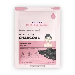 Instant Detan Charcoal Facial Mask | For radiant & glowin skin | 100% fruit extracts, Korean Mask | 1pc, 25gm
