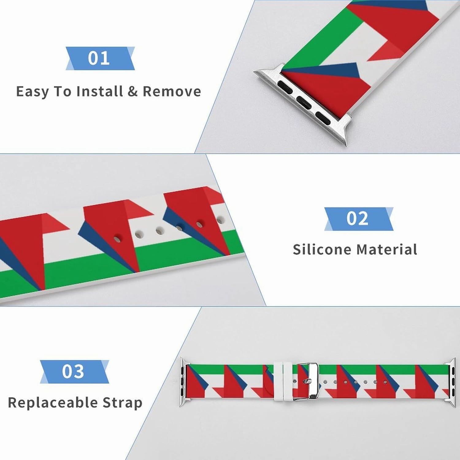 Italy And Czech Flag Adjustable Silicone Watchband Compatible with IWatch Classic Soft Sports Watch Strap for Men Women