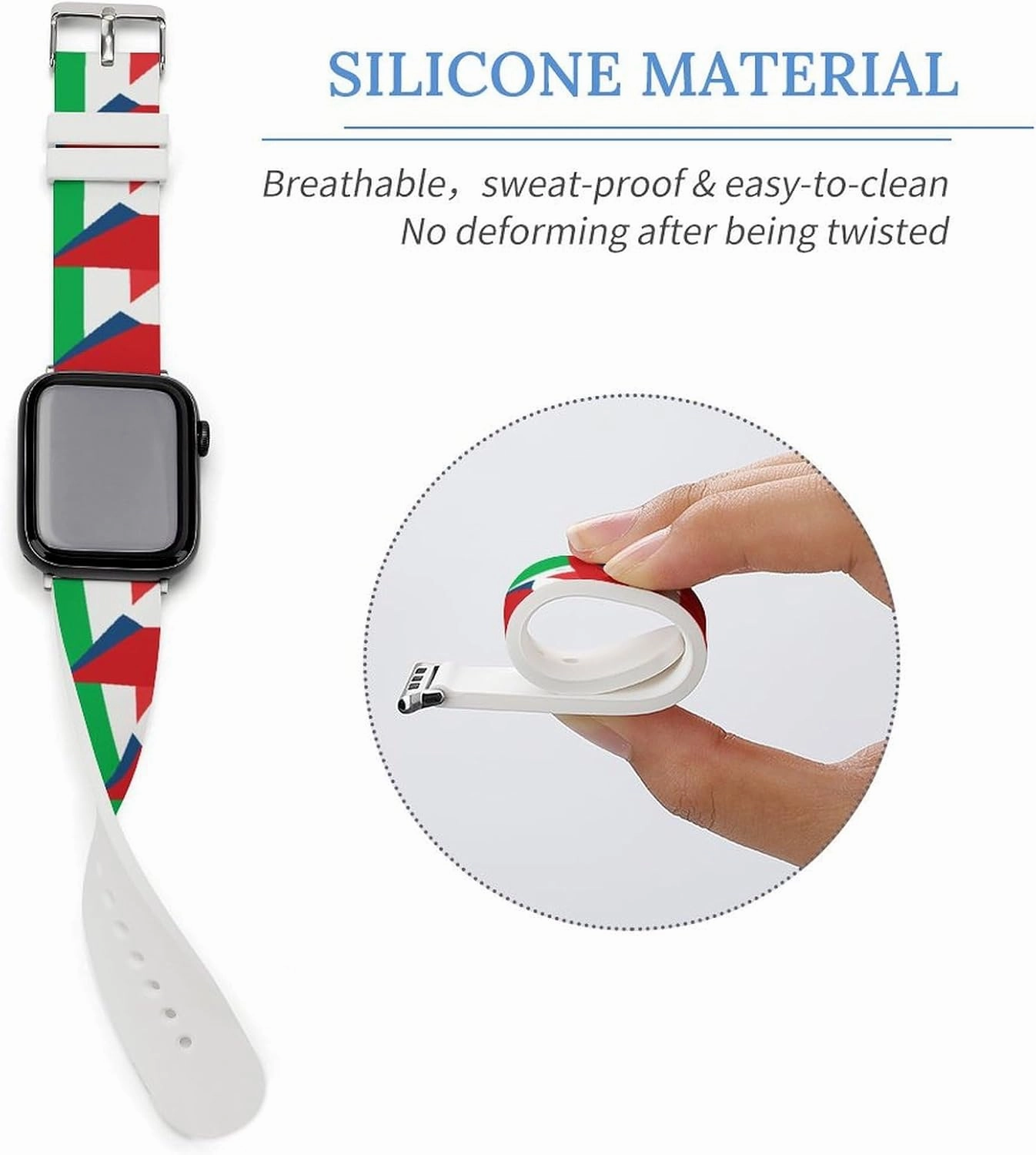 Italy And Czech Flag Adjustable Silicone Watchband Compatible with IWatch Classic Soft Sports Watch Strap for Men Women