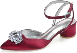 Ivory Wedding Shoes for Bride - High Heel Bridal Shoes with Closed Toe, Rhinestone Buckle Satin Fabric - Ideal for Wedding Party, Dress, & Court